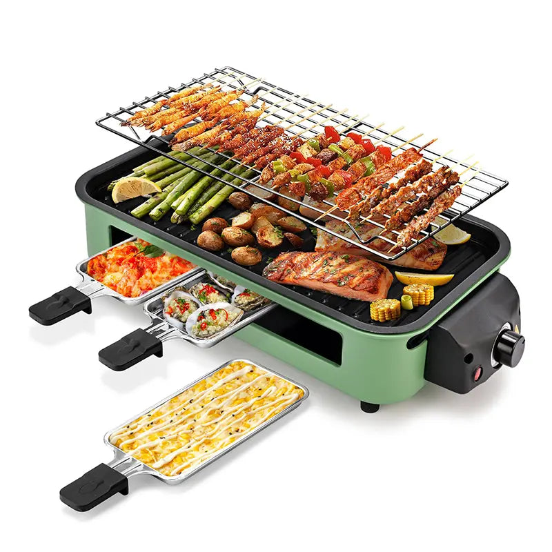 2-in-1 1800W Smokeless Electric Grill Pan, Non-Stick Removable Indoor Cooking Plate