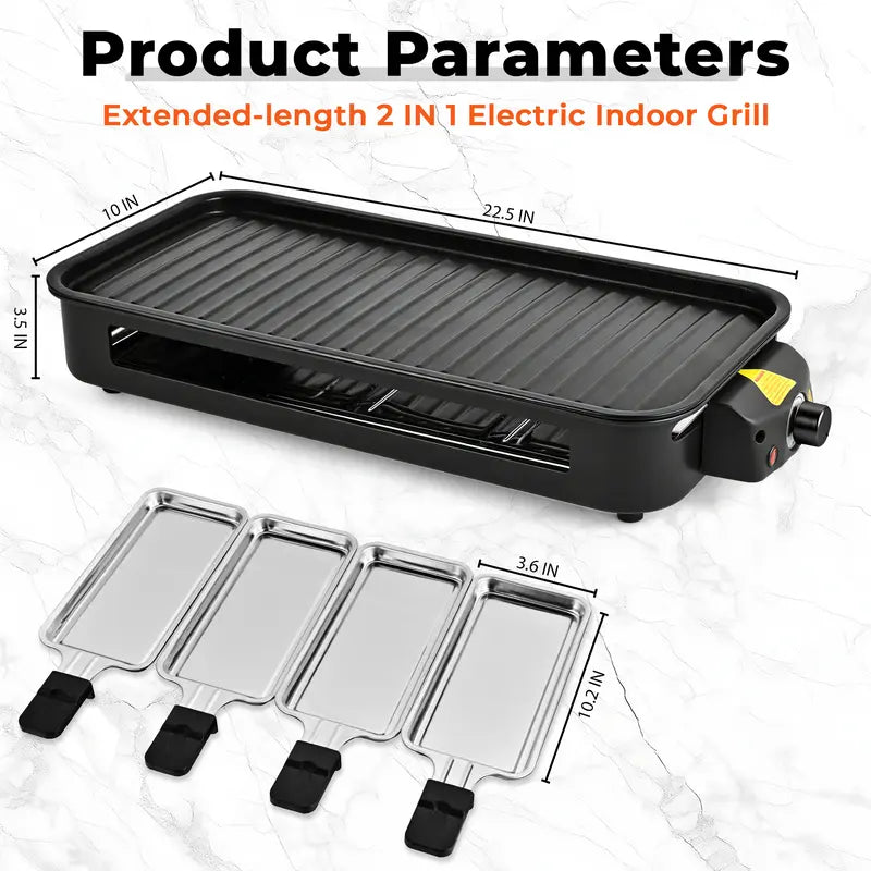 2-in-1 1800W Smokeless Electric Grill Pan, Non-Stick Removable Indoor Cooking Plate