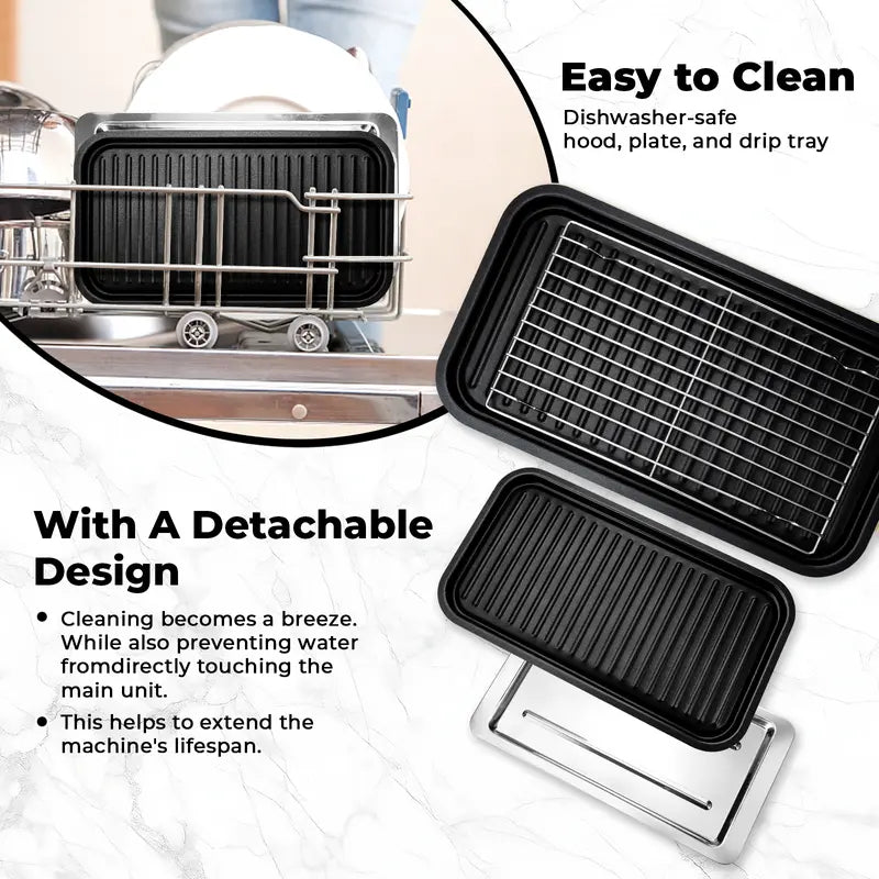 2-in-1 1800W Smokeless Electric Grill Pan, Non-Stick Removable Indoor Cooking Plate
