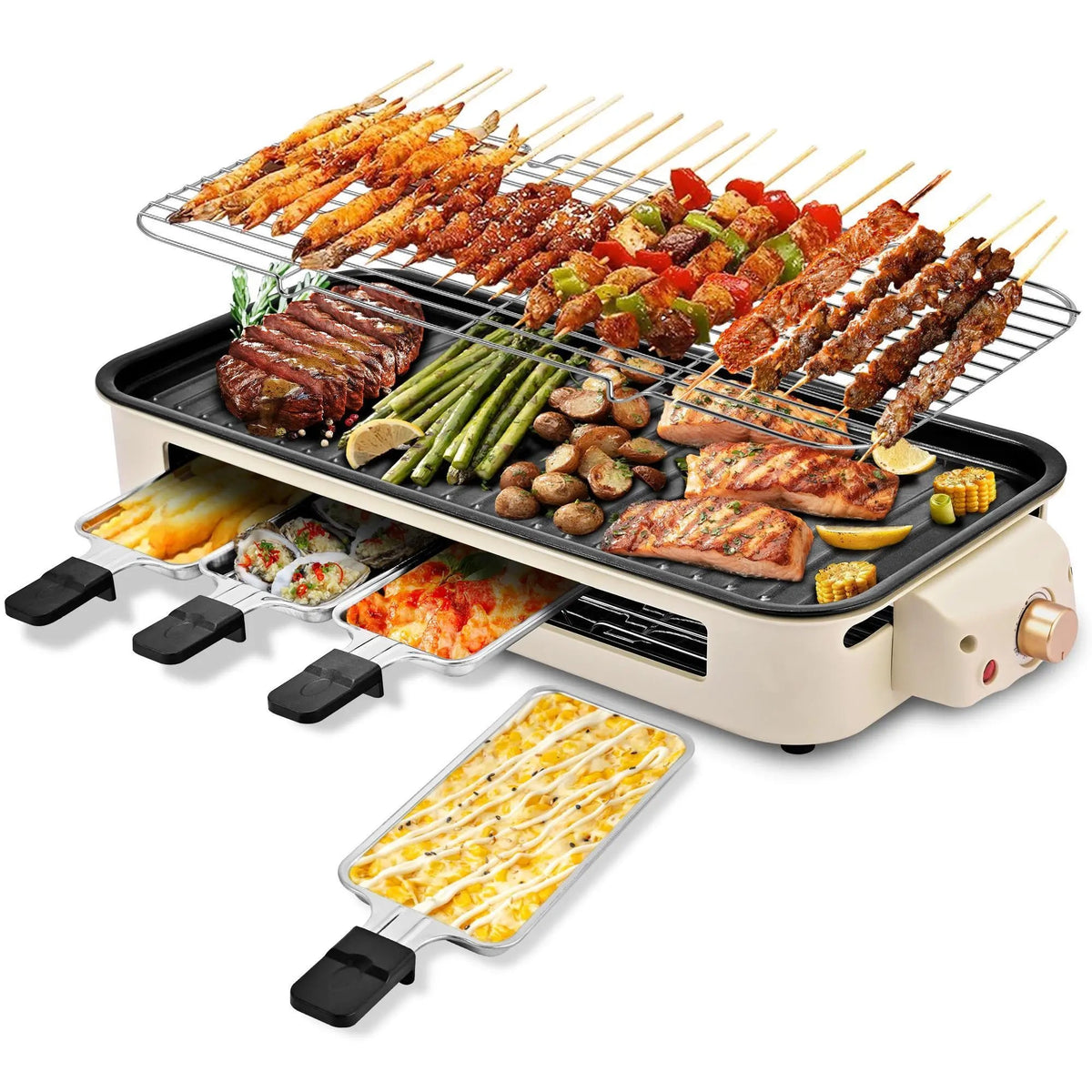 2-in-1 1800W Smokeless Electric Grill Pan, Non-Stick Removable Indoor Cooking Plate