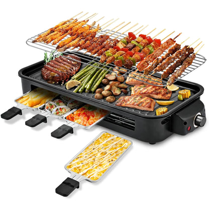 2-in-1 1800W Smokeless Electric Grill Pan, Non-Stick Removable Indoor Cooking Plate