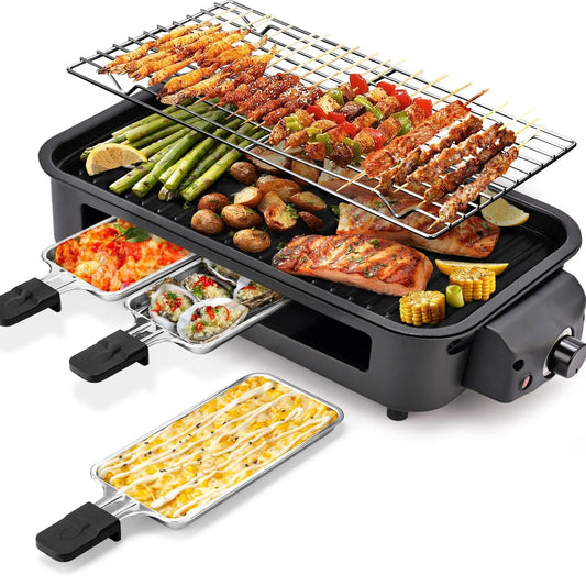 2-in-1 1800W Smokeless Electric Grill Pan, Non-Stick Removable Indoor Cooking Plate