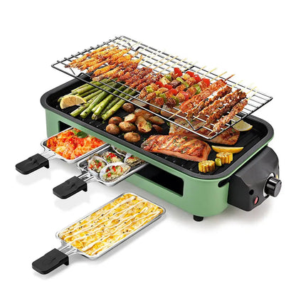2-in-1 1800W Smokeless Electric Grill Pan, Non-Stick Removable Indoor Cooking Plate