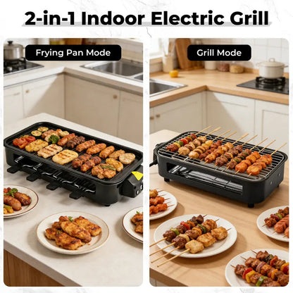 2-in-1 1800W Smokeless Electric Grill Pan, Non-Stick Removable Indoor Cooking Plate