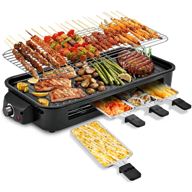 2-in-1 1800W Smokeless Electric Grill Pan, Non-Stick Removable Indoor Cooking Plate