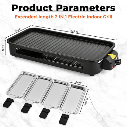 2-in-1 1800W Smokeless Electric Grill Pan, Non-Stick Removable Indoor Cooking Plate