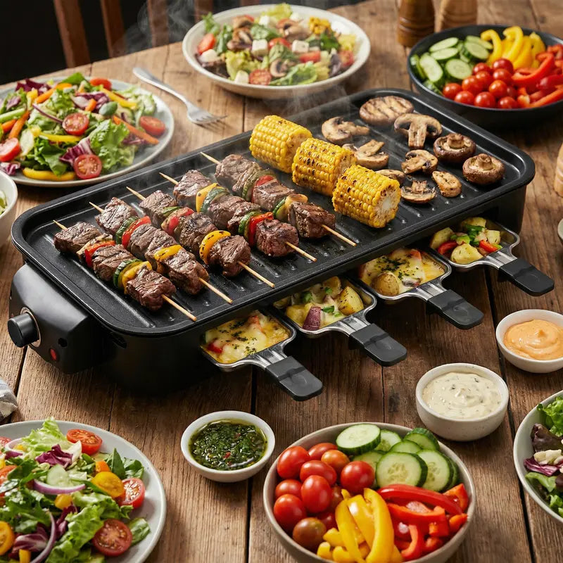 2-in-1 1800W Smokeless Electric Grill Pan, Non-Stick Removable Indoor Cooking Plate